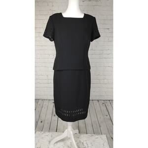 Donna Morgan Dress Black Career Cutout Detail Short Sleeve Workwear Size 8
